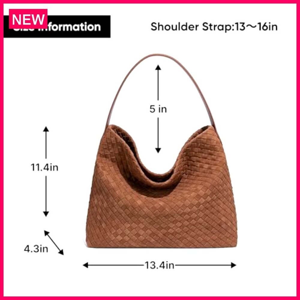 Braided Leather Tote Bag with Woven Suede Details, Shoulder Bag - Picture 7 of 8